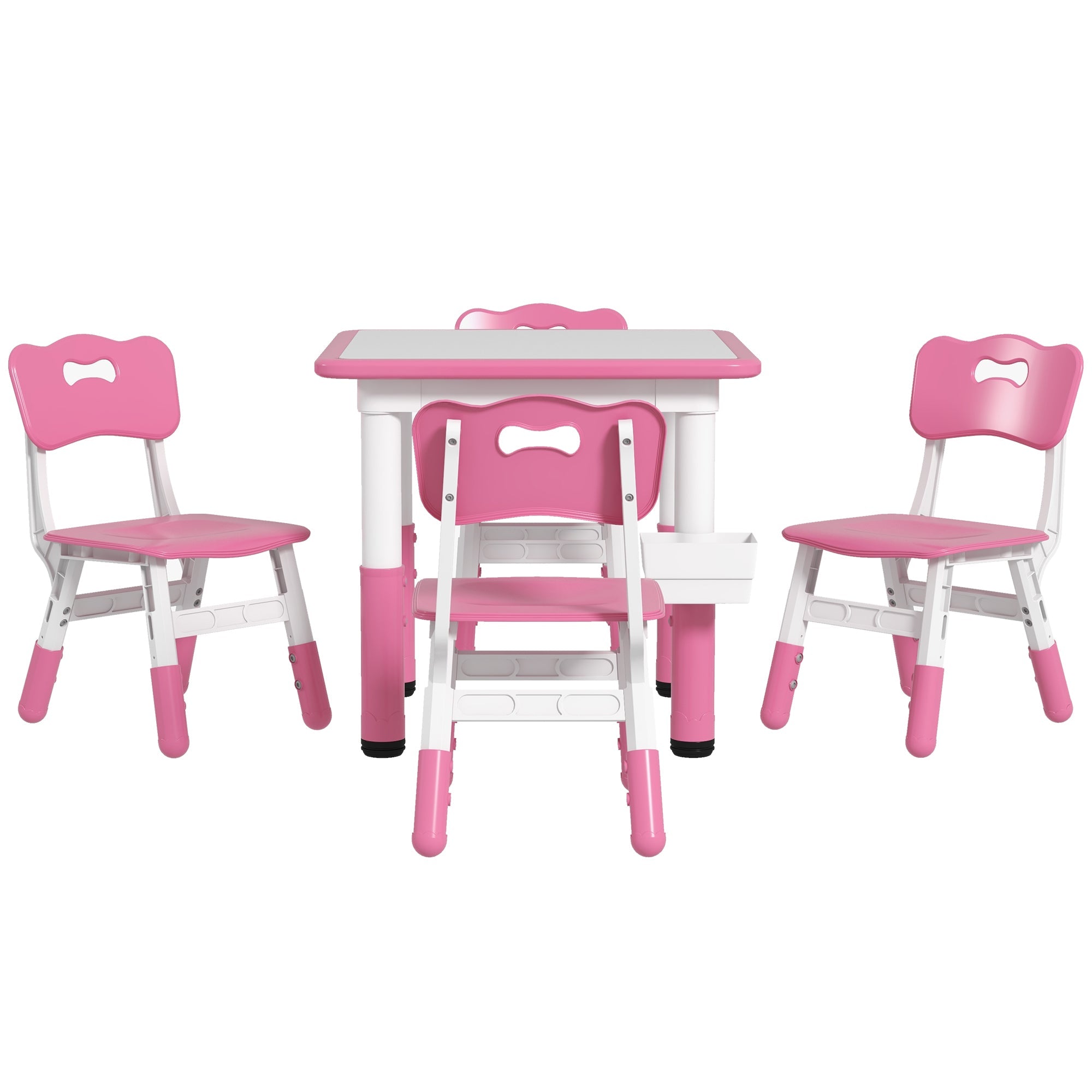 Qaba 5 Piece Toddler Table Chair Set Height Adjustable Activity Set Nursery Classroom Playroom Furniture Pink 