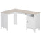 HOMCOM L-Shaped Desk for Home Office Spacious Corner Computer Desk with Shelf & Cabinet Modern Workstation in Natural Wood & White