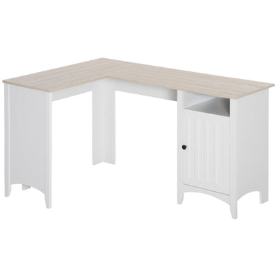 HOMCOM L-Shaped Desk for Home Office Spacious Corner Computer Desk with Shelf & Cabinet Modern Workstation in Natural Wood & White 
