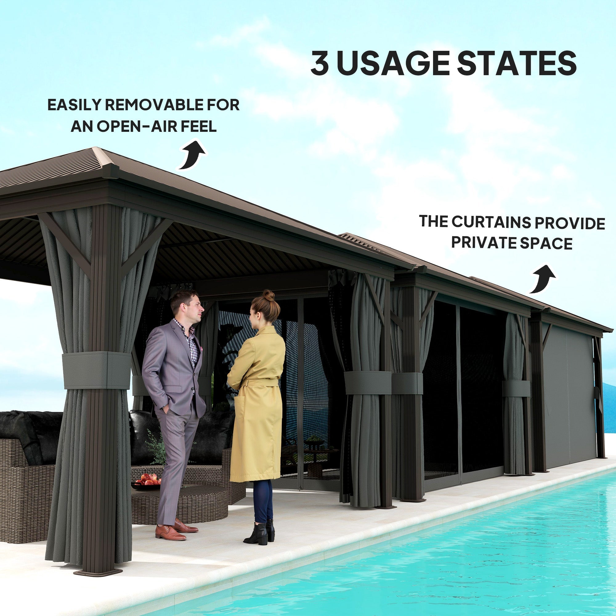 Outsunny 10' x 12' Outdoor Hardtop Gazebo Metal Roof Patio Gazebo with Aluminum Frame, Mesh Nettings, Dark Grey 