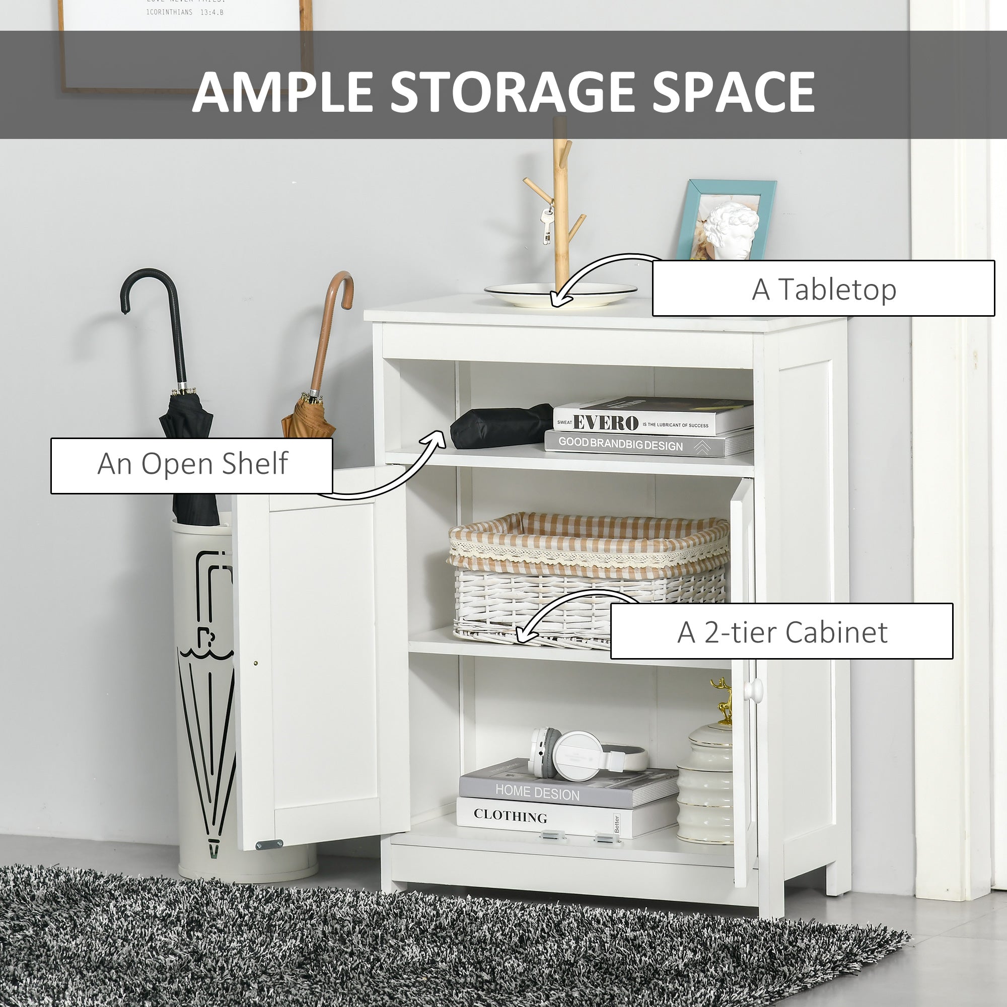 HOMCOM Bathroom Storage Cabinet Freestanding Organizer Sideboard Adjustable Shelf Wooden Furniture White 