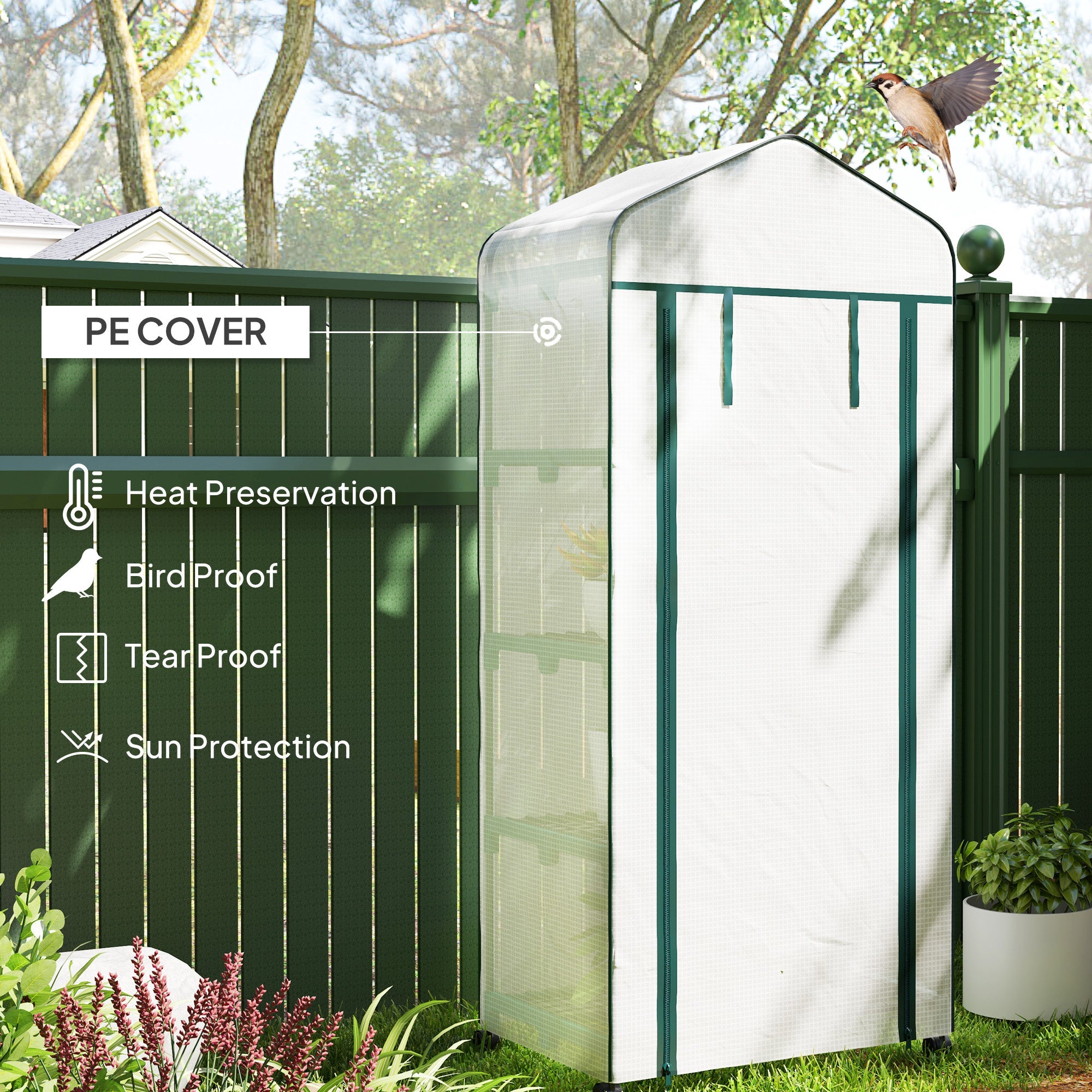 Outsunny Portable Greenhouse, Outdoor Hot House Plant Flower Greenhouse with 4 Tier Shelves, PE Cover, White 