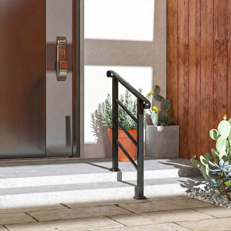 Hand Rails for Outdoor Steps, Adjustable Outdoor Stair Railing for 2 to 3 Steps, Black