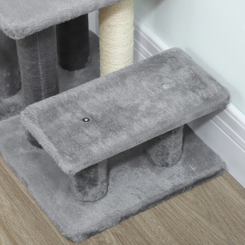 Cat Stairs with Sisal Scratching Post for High Bed Couch, Adjustable 3-Tier Pet Stairs, Grey