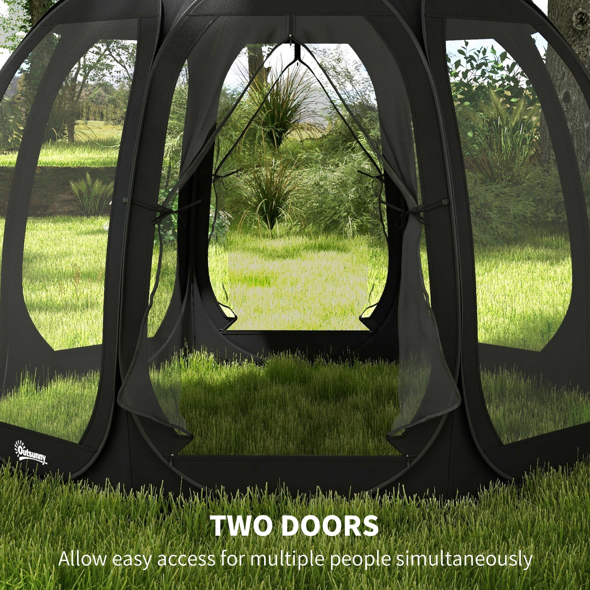 Outsunny 11' x 11.5' Screen Tent, Pop Up Camping Gazebo with Portable Carry Bag and 2 Doors, Black 