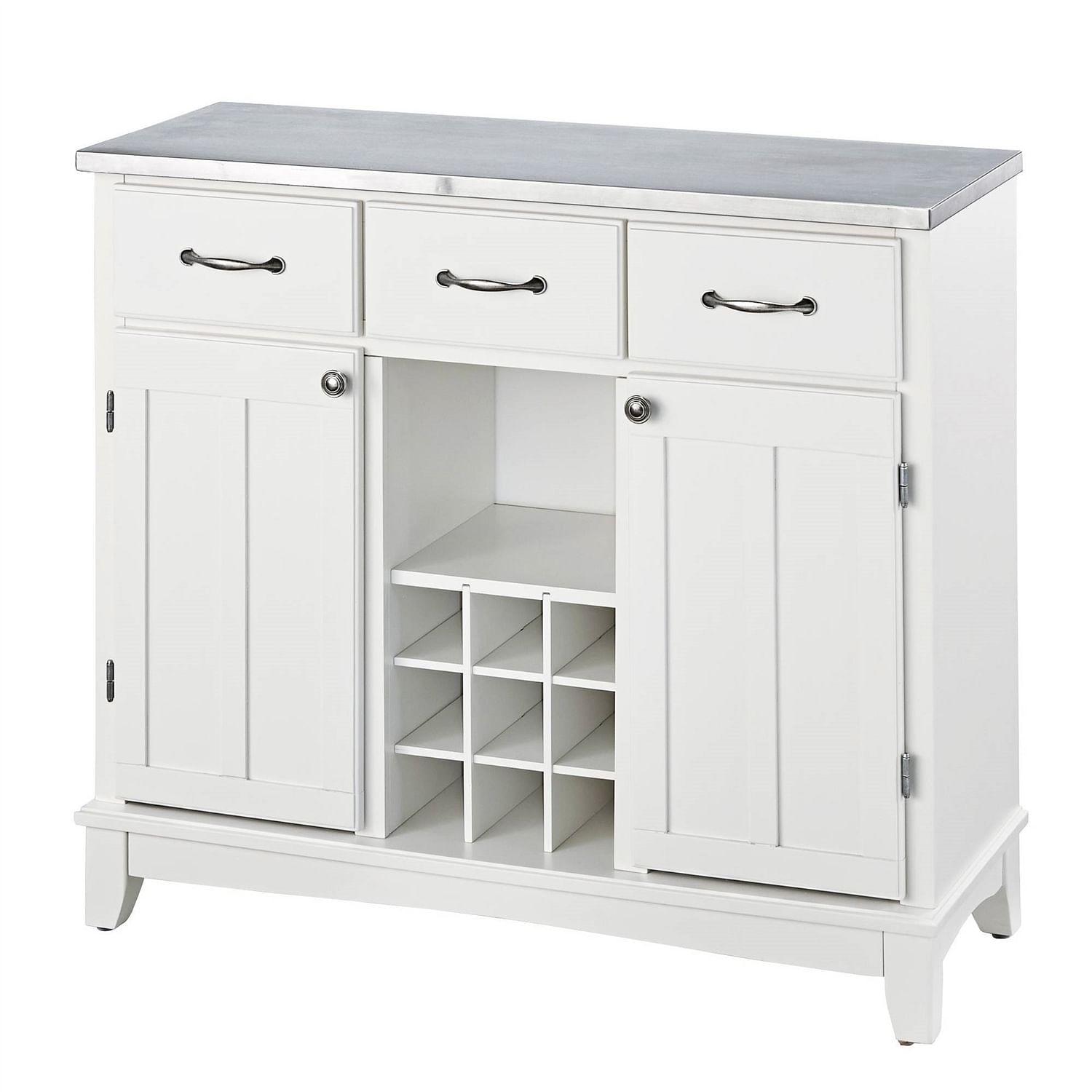 Stainless Steel Top Kitchen Island Sideboard Cabinet Wine Rack in White - Free Shipping