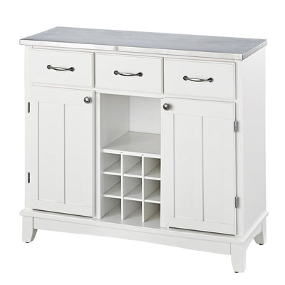 Stainless Steel Top Kitchen Island Sideboard Cabinet Wine Rack in White - Free Shipping 