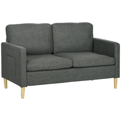 HOMCOM 56" 2-Seater Modern Sofa: With Side Pockets, Solid Steel Frame, Grey 