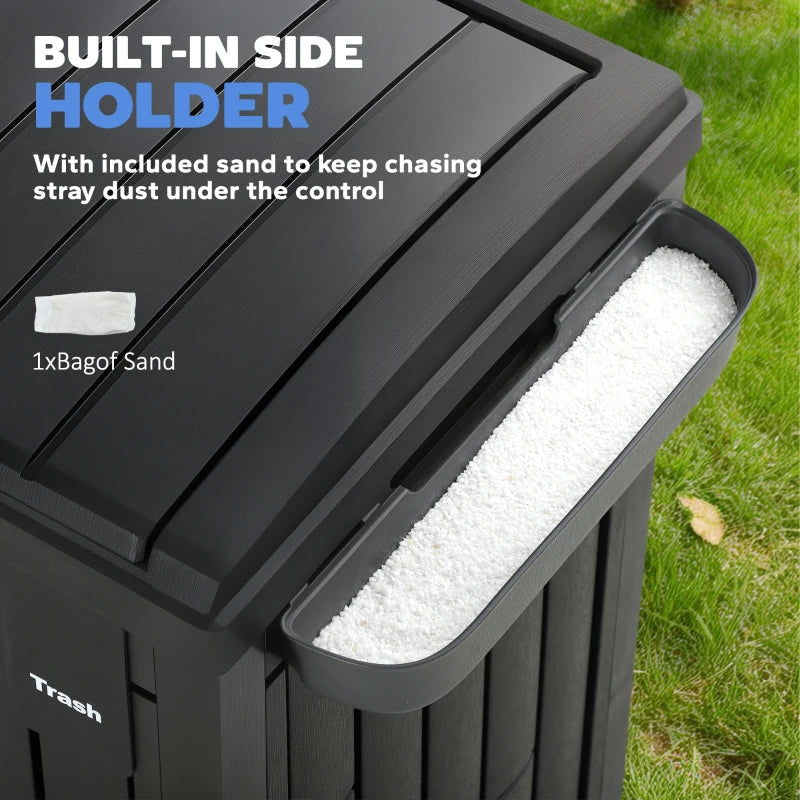 58 Gallon Double Outdoor Garbage Bin with Dual Lid, Plastic Outdoor Waste Trash Can with Ash Holder and Drip Trays