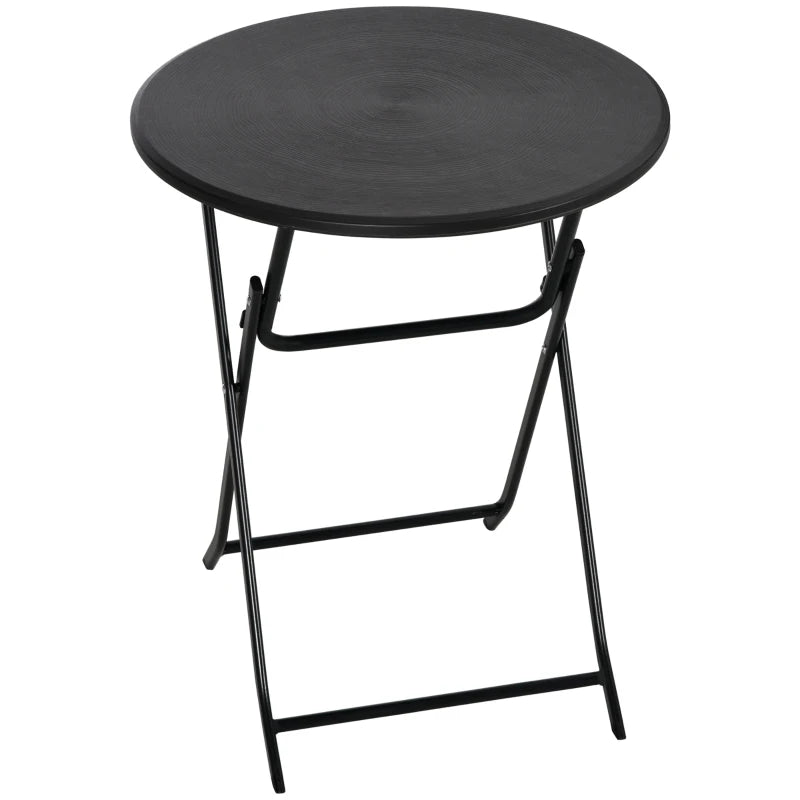Folding Outdoor Coffee Table, 23.6" Round Patio Table with Wood-Effect HDPE Top for Balcony, Garden, Backyard, Dark Grey