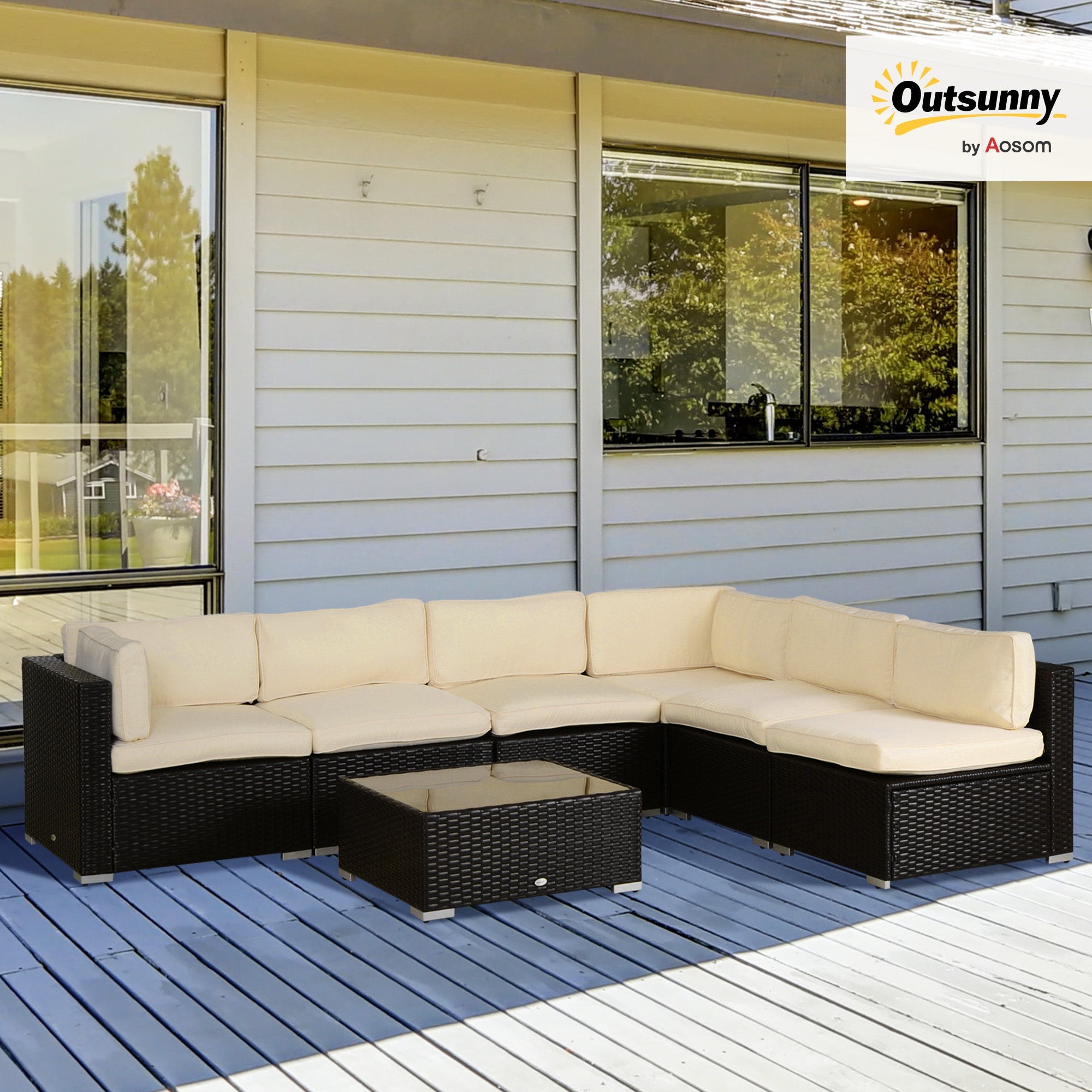 Outsunny Patio Rattan Sofa Set 14pc Outdoor Cushion Polyester Cover Replacement Set White No Cushion 