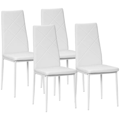 HOMCOM Modern Dining Chairs Set of 4: High-Back Faux Leather Upholstery with Steel Legs, White 