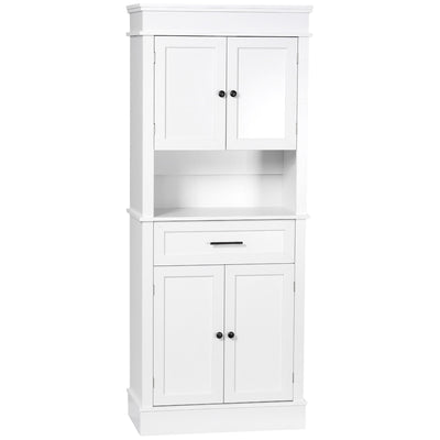 HOMCOM White Modern Kitchen Cabinet: Freestanding Pantry Cupboard with Doors, Open Shelves, Adjustable Shelving and Microwave Space 