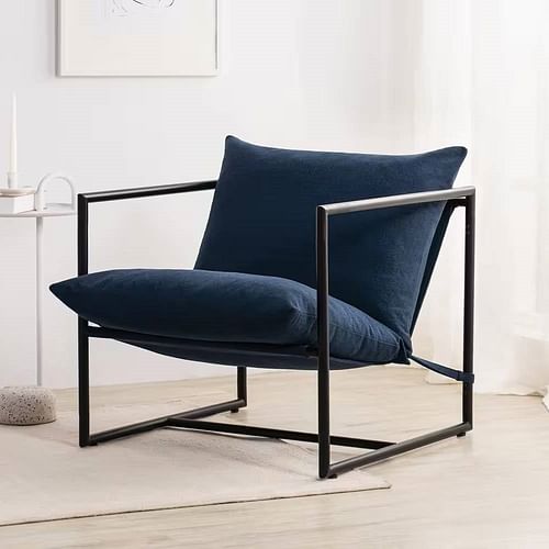 Modern Navy Blue Upholstered Accent Chair with Metal Frame - Free Shipping