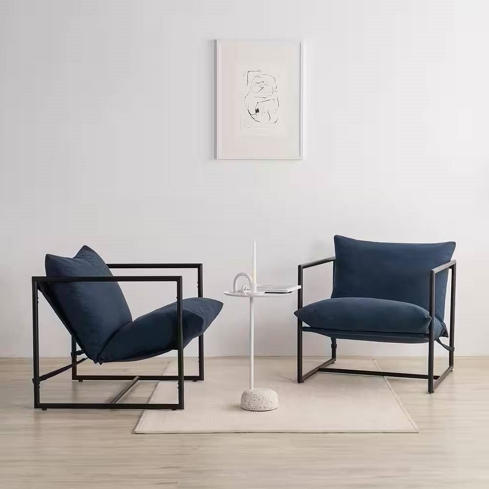 Modern Navy Blue Upholstered Accent Chair with Metal Frame - Free Shipping