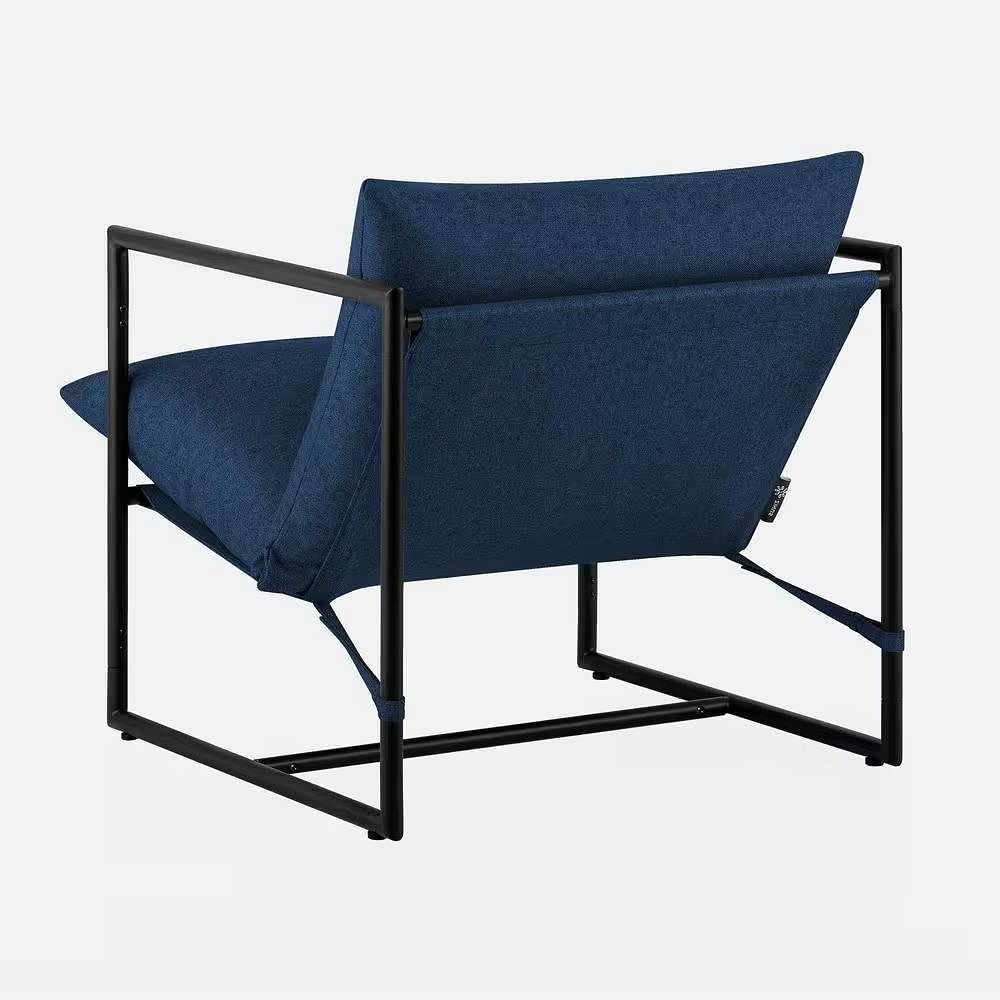 Modern Navy Blue Upholstered Accent Chair with Metal Frame - Free Shipping