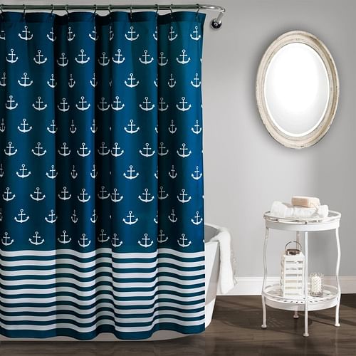 72-inch Navy White Nautical Anchor Polyester Shower Curtain - Free Shipping