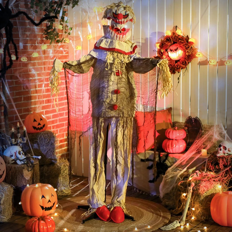 Outsunny 68" Life-Size Animated Pumpkin Clown – LED Eyes, Battery Operated Halloween Prop 