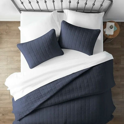 3 Piece Microfiber Farmhouse Coverlet Bedspread Set Navy, King/California King - Free Shipping 