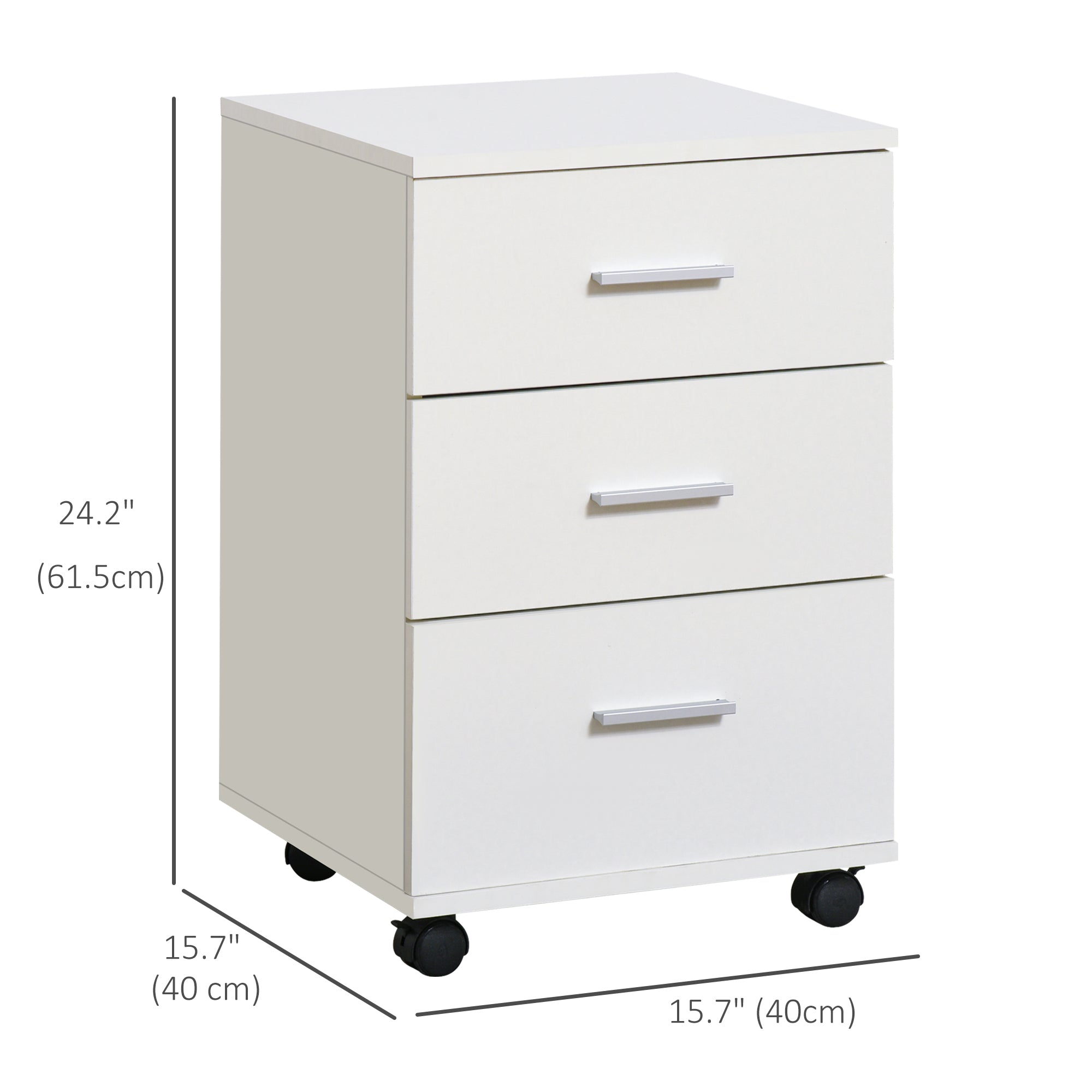 Vinsetto 3 Drawer Mobile Filing Cabinet with Lock and Keys Wheels for Home Office Storage Organizer White 