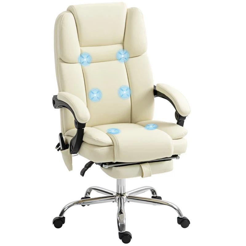 Massage Office Chair, Reclining Executive Office Chair with 6-Point Vibration, Footrest and High Back, White