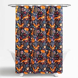 72-inch Navy Orange Teal Floral Fox Birds Polyester Shower Curtain - Free Shipping