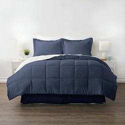 Twin Microfiber Baffle-Box 6-Piece Reversible Bed-in-a-Bag Comforter Set - Navy - Free Shipping