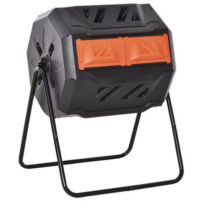 Outsunny Tumbling Composter Dual Chamber, 360° Rotation, 43 Gallon, Easy Access Sliding Doors, in Orange 