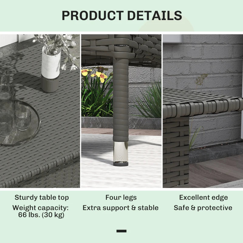 Wicker Outdoor Side Table, 20" Square Patio End Table w/ Full Woven Top, Grey