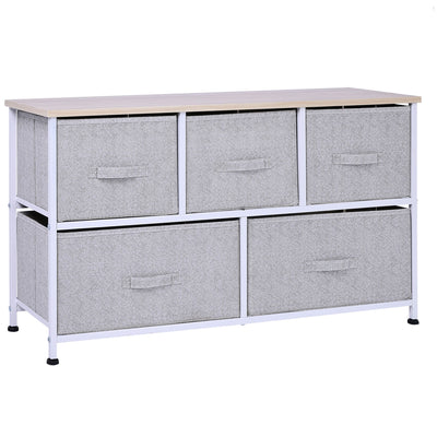 HOMCOM Linen Fabric Drawer Organizer: 5 Removable Drawers, Metal Frame, Adjustable Feet for Versatile Storage 