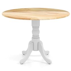 Round 40-inch Solid Wood Kitchen Dining Table with White Legs and Natural Top - Free Shipping 