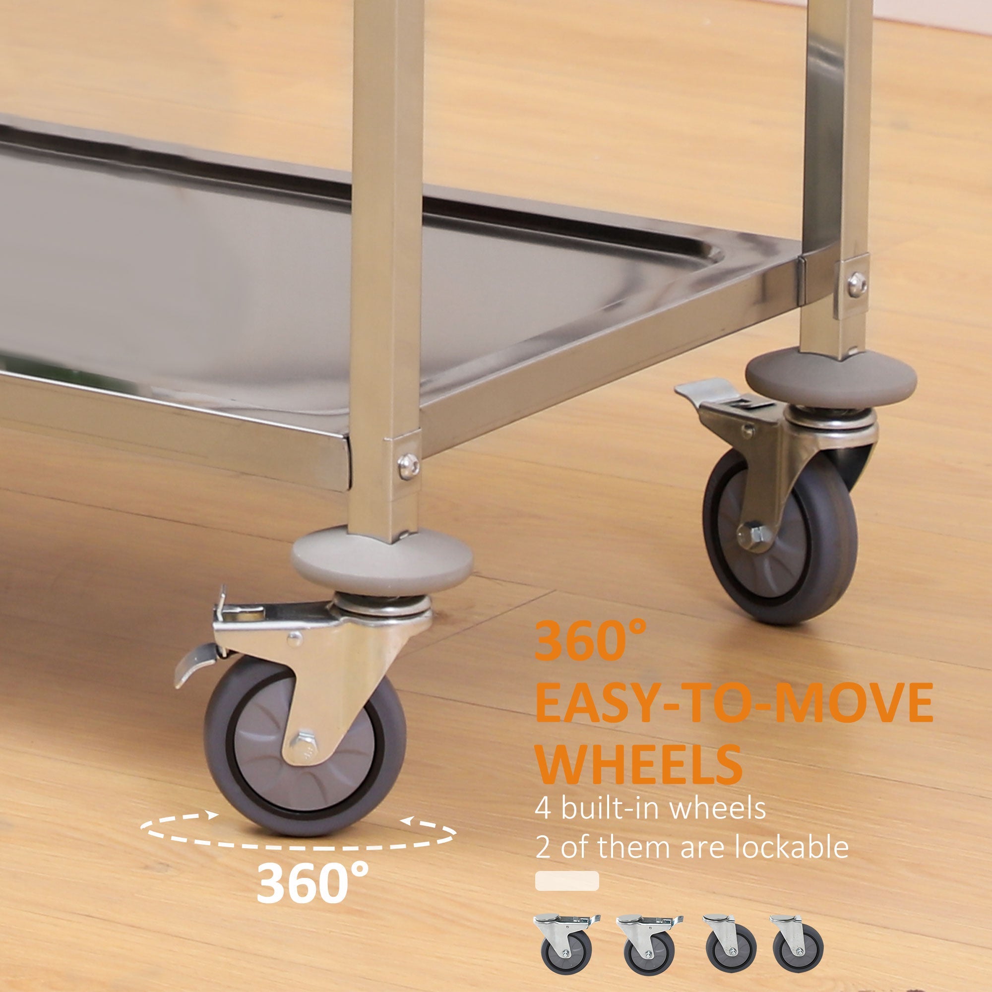 HOMCOM 33" Stainless Steel Utility Cart: 3-Tier Rolling Kitchen Trolley & Medical Lab Equipment Island with Storage 