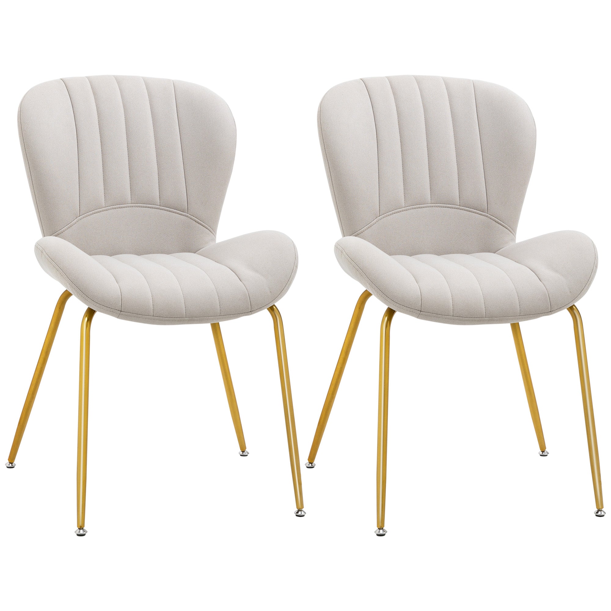 HOMCOM Dining Chairs Set of 2 Modern Accent Linen Upholstered with Cushioned Backrest Cream White for Kitchen 