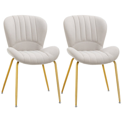 HOMCOM Dining Chairs Set of 2 Modern Accent Linen Upholstered with Cushioned Backrest Cream White for Kitchen 