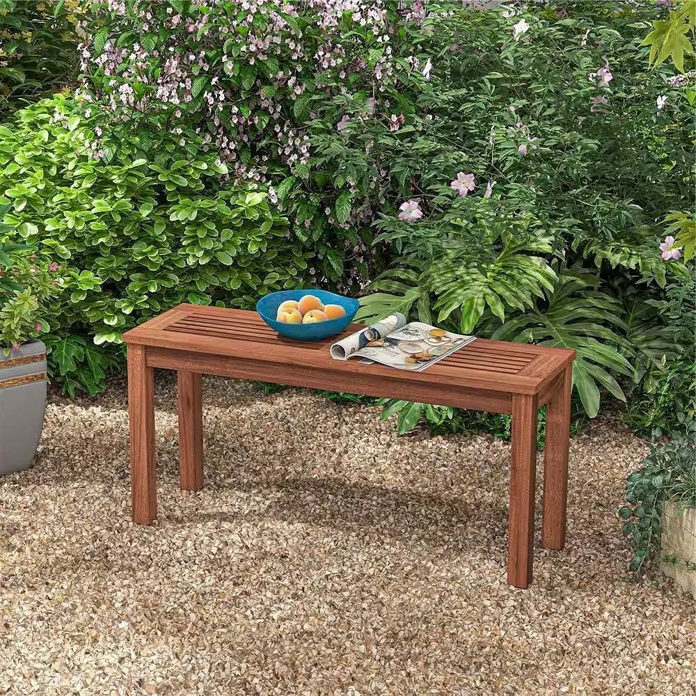 Solid Wood Outdoor 2-Seat Backless Garden Bench in Natural Finish - Free Shipping