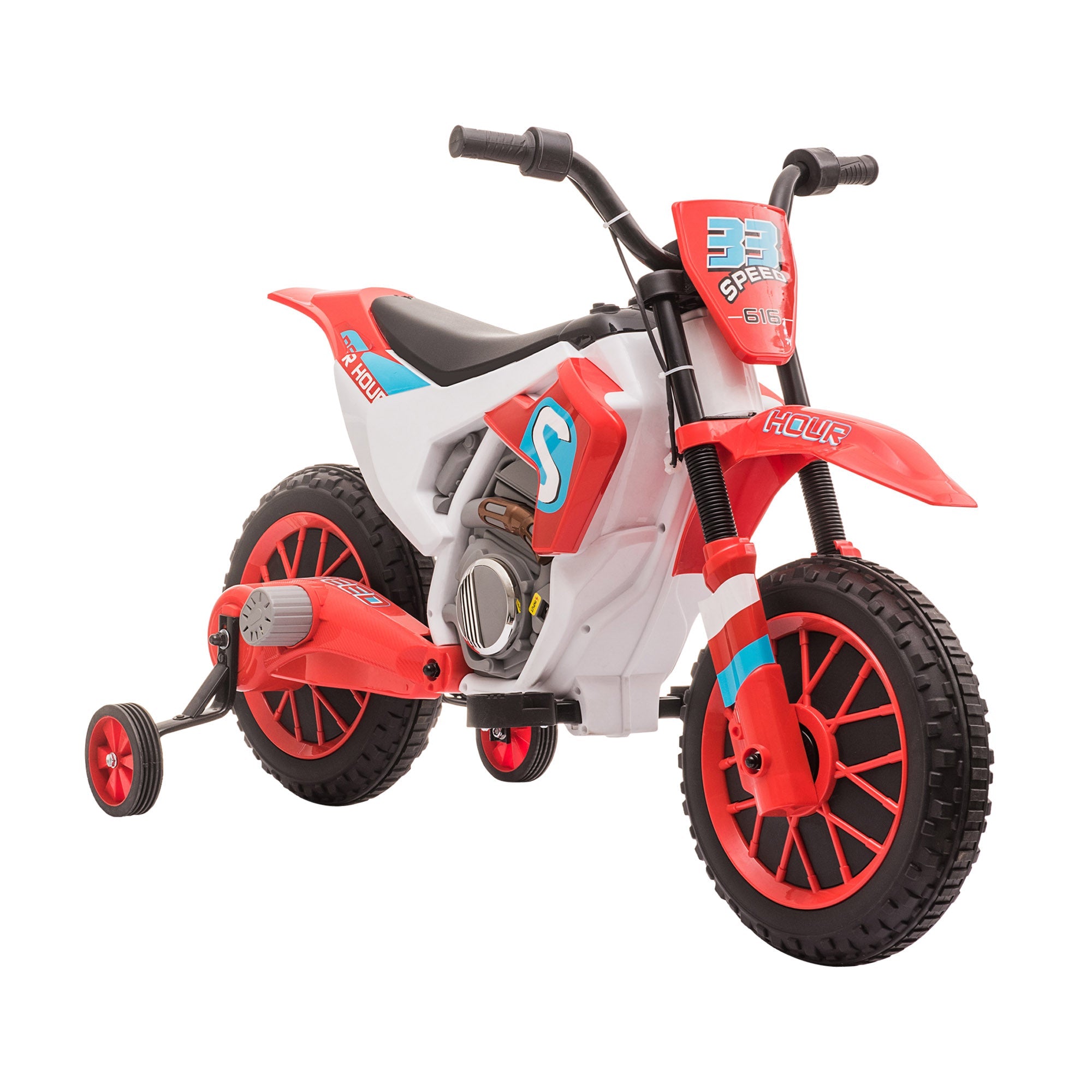 Aosom Electric Kids Dirt Bike Battery-Powered Ride-On Motorcycle 12V Training Wheels Red 