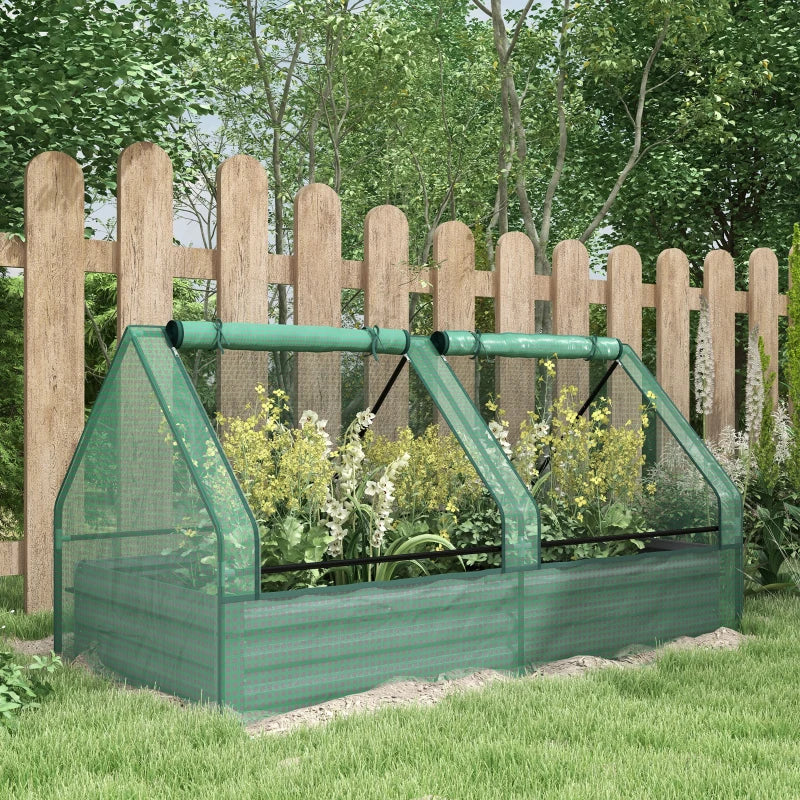 6' x 3' Metal Planter Box with Cover, Raised Garden Bed with Mini Greenhouse for Herbs, Vegetables, Green and Dark Grey