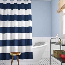 72 x 70 inch Polyester Navy Blue White Nautical Ocean Striped Shower Curtain - Free Shipping 