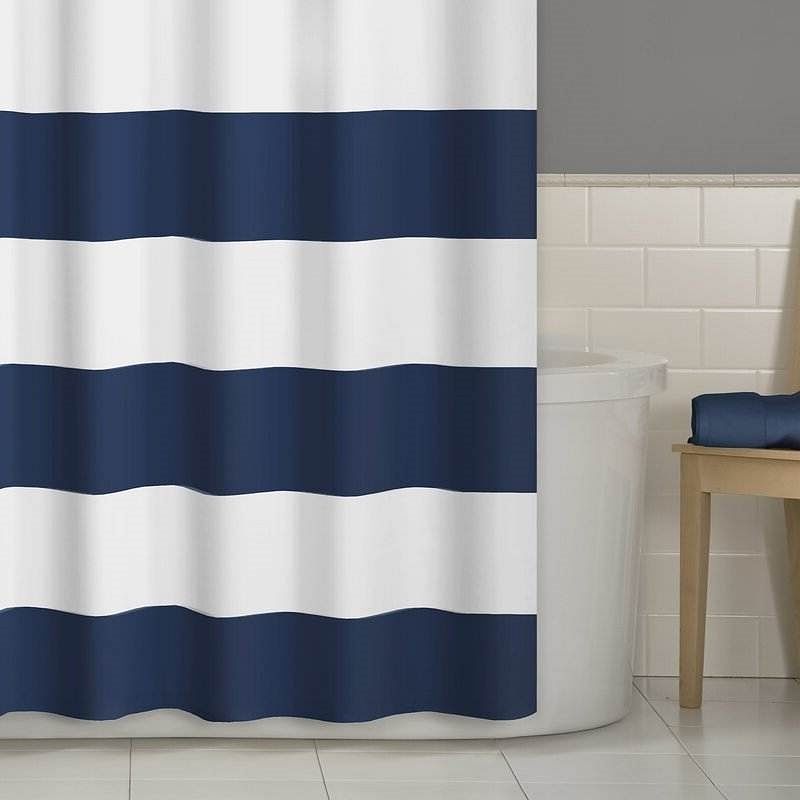 72 x 70 inch Polyester Navy Blue White Nautical Ocean Striped Shower Curtain - Free Shipping 