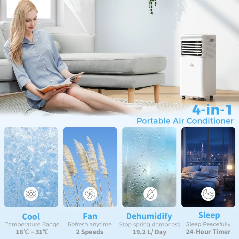 8000 BTU Portable Air Conditioner with Fan & Dehumidifier Mode, Quiet AC Unit with Remote Control, 24-Hour Timer, White