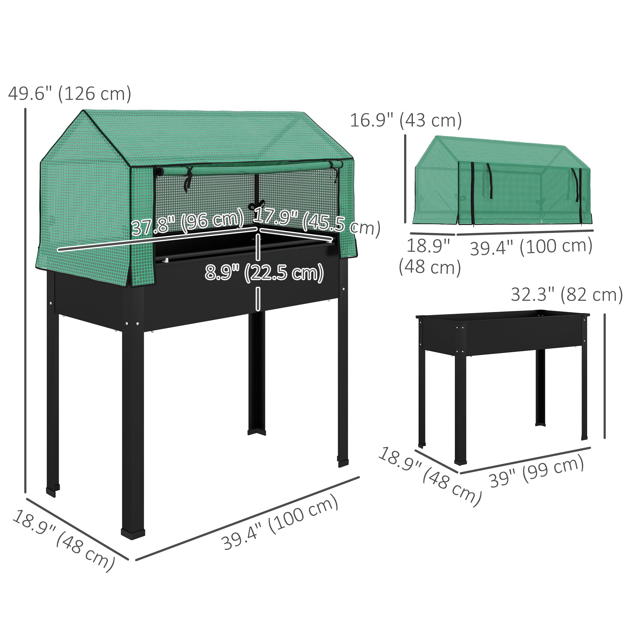 Outsunny Raised Garden Bed Planter with PE Greenhouse Cover, Elevated Garden Bed Box with Drainage Hole for Flowers, Black 