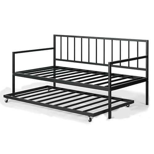 Twin size Heavy Duty Metal Daybed with Roll-Out Trundle Bed - Free Shipping