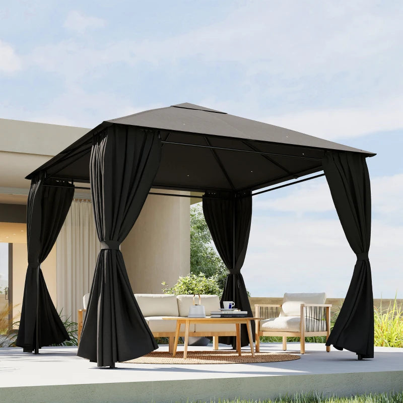 Gazebo Curtains, 10' x 10' Universal Replacement Privacy Curtain, 4-Panels Sidewall with Roll up Mesh Windows, Dark Grey