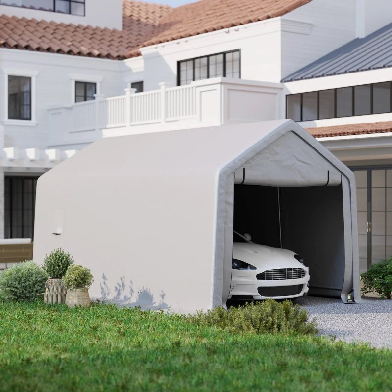 Heavy Duty Carport, 10 x 17 ft Portable Garage with Roll-up Zipper Door for Motorcycle Garden Storage, Grey