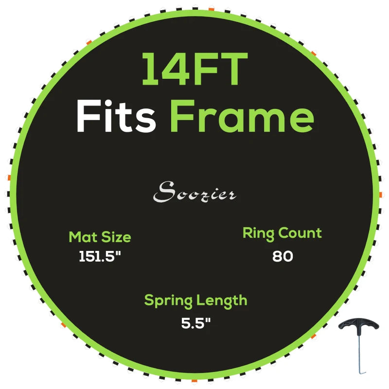 Soozier Trampoline Replacement Mat, Fits 14' Trampoline w/ 80 V-Hooks & 5.5" Springs (Spring & Frame not Included), Green