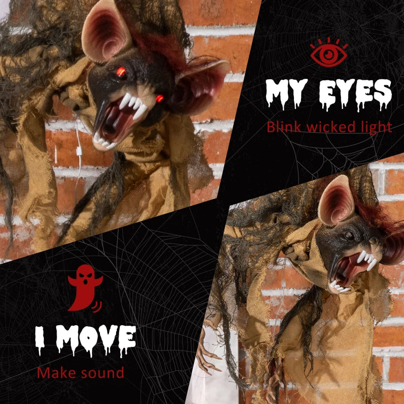 Outsunny 28" Animated Hanging Bat – Glowing LED Eyes, Battery Operated Halloween Decoration 