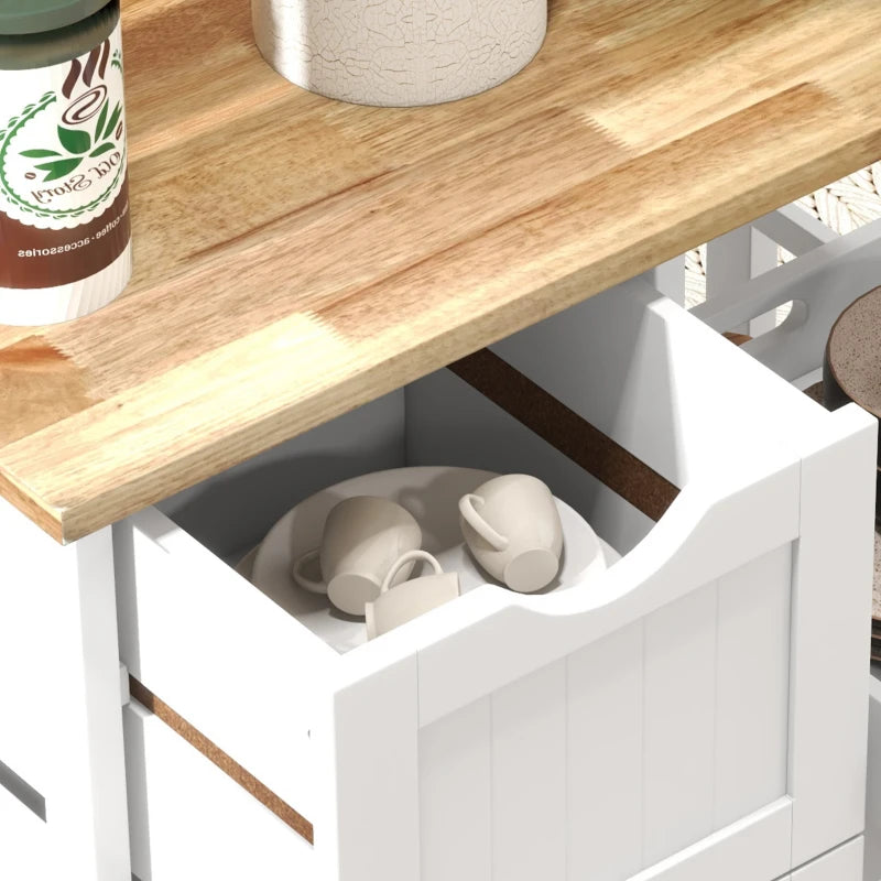 Kitchen Cart on Wheels, Rolling Kitchen Island Cart with Wood Top, 3 Drawers and Shelves for Home Dining Area
