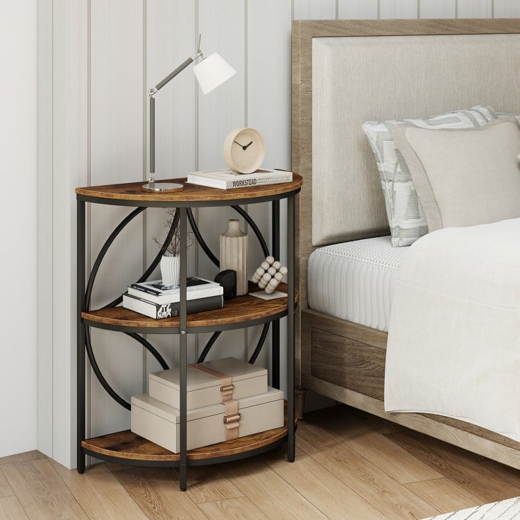 Narrow Side Table with Study Metal Frame and Storage Shelves-Rustic Brown