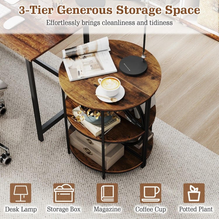 Narrow Side Table with Study Metal Frame and Storage Shelves-Rustic Brown