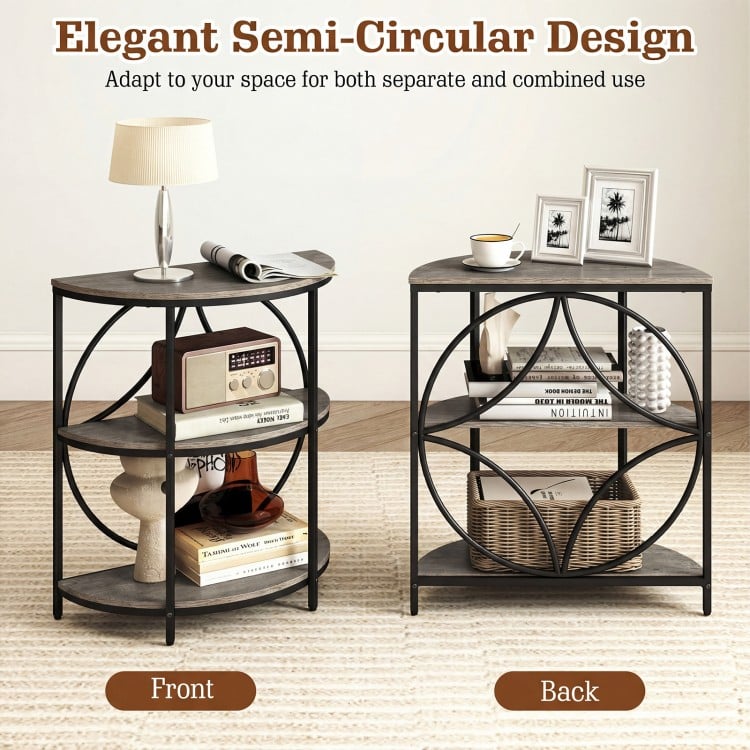 Narrow Side Table with Study Metal Frame and Storage Shelves-Gray